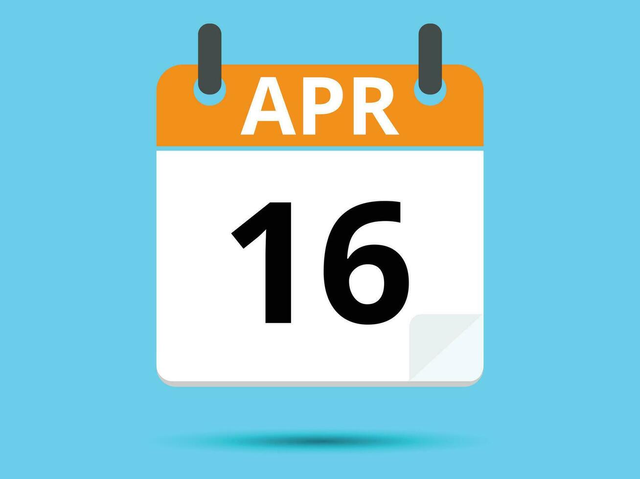 16 April. Flat icon calendar isolated on blue background. Vector illustration.