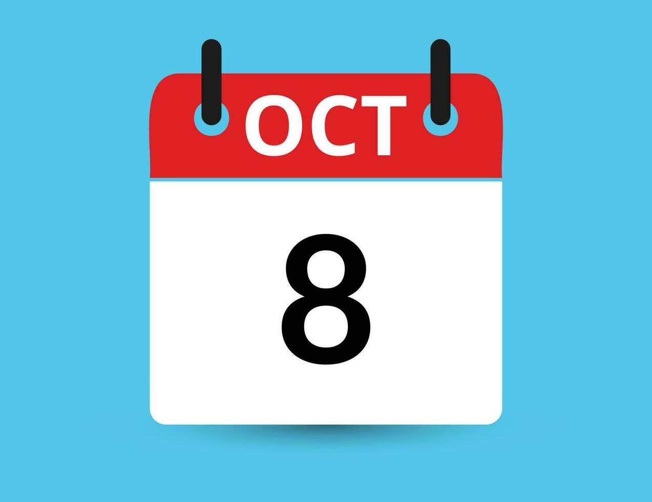 October 8. Flat icon calendar isolated on blue background. Date and month vector illustration