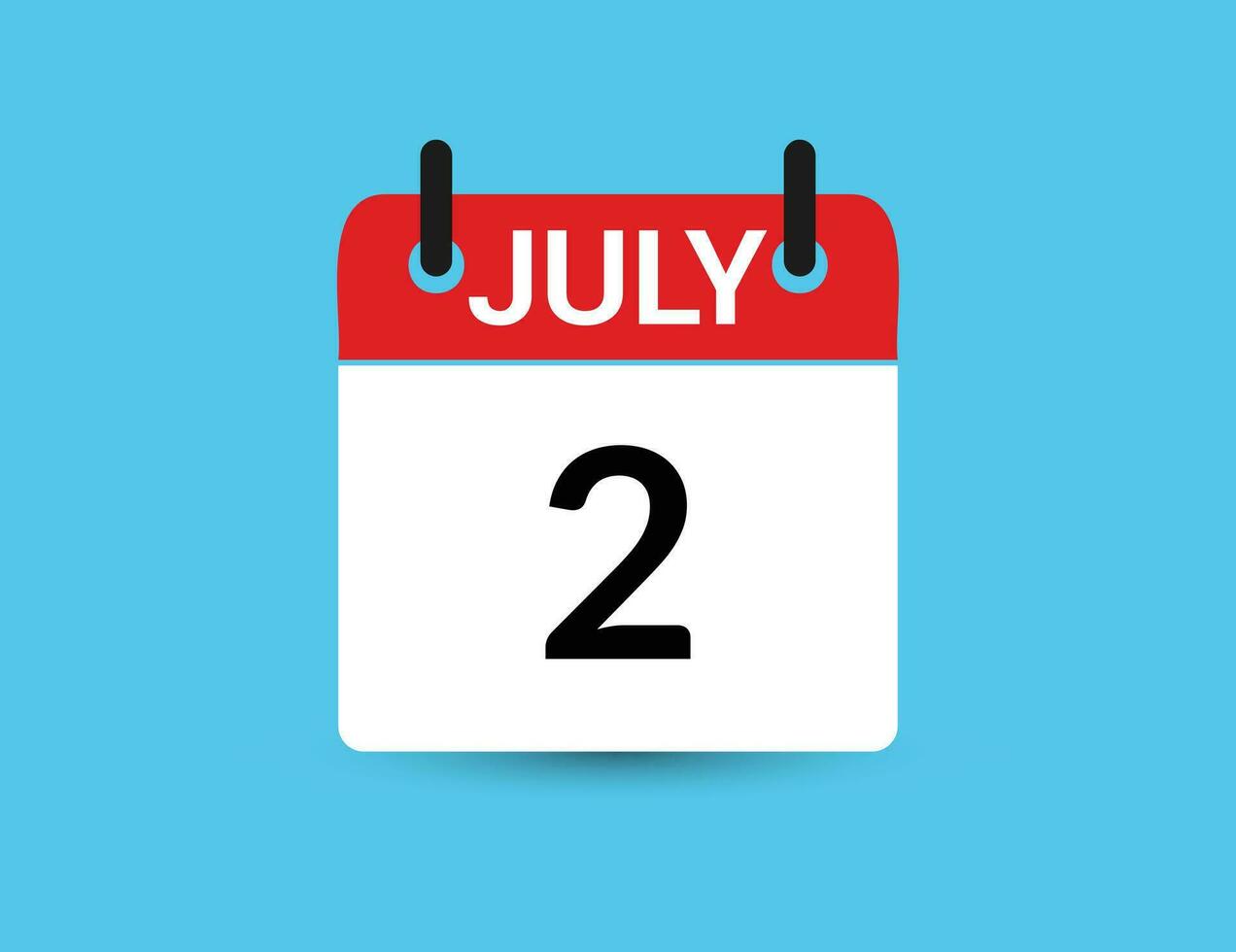 July 2. Flat icon calendar isolated on blue background. Date and month vector illustration