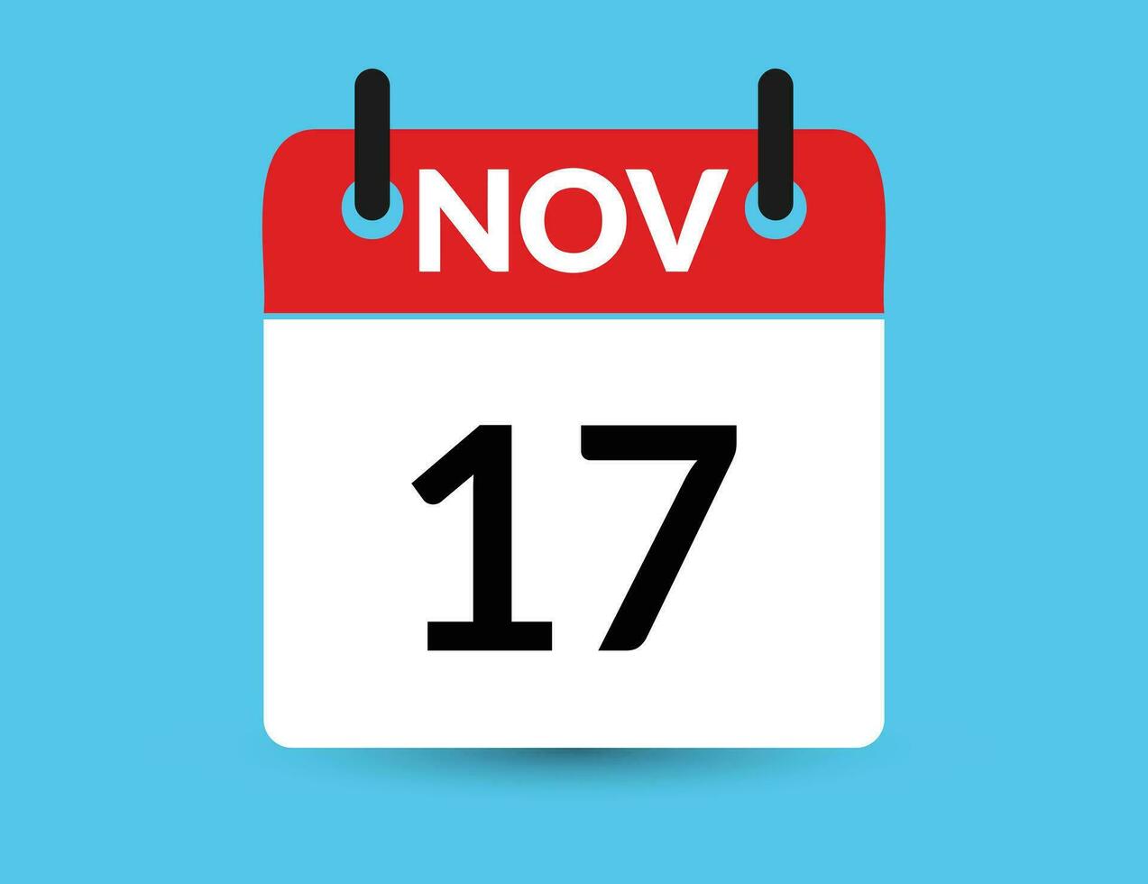 November 17. Flat icon calendar isolated on blue background. Date and month vector illustration