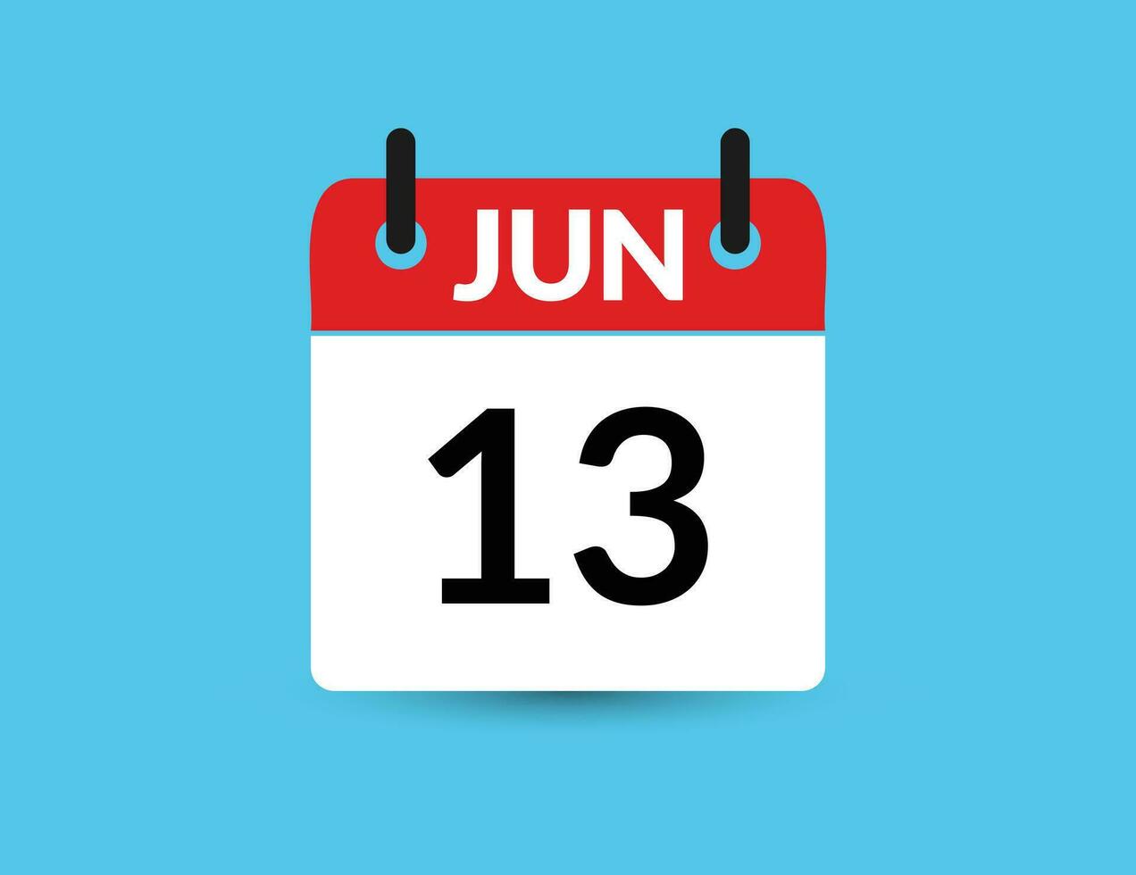 June 13. Flat icon calendar isolated on blue background. Date and month vector illustration