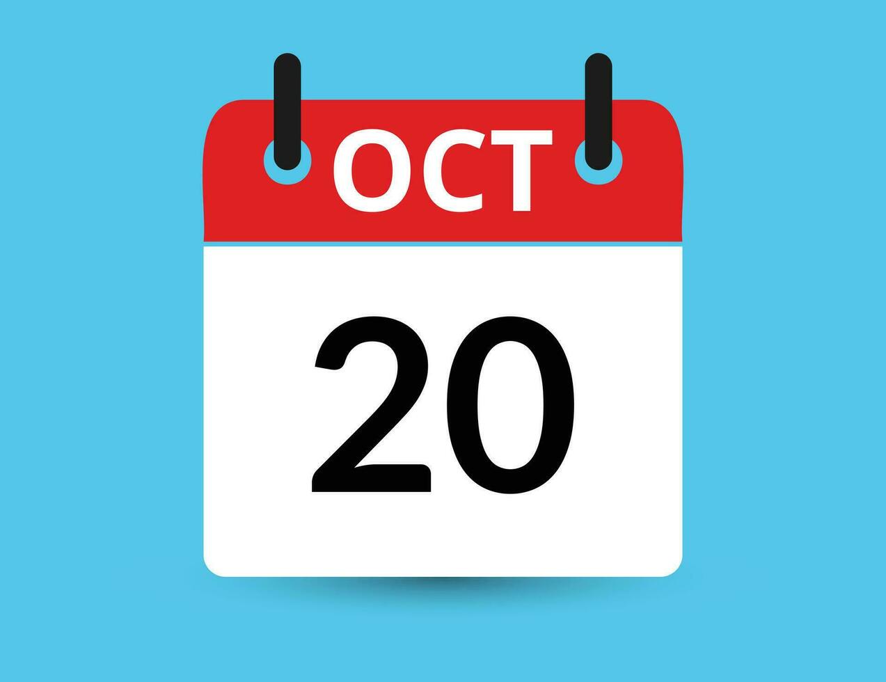 October 20. Flat icon calendar isolated on blue background. Date and month vector illustration