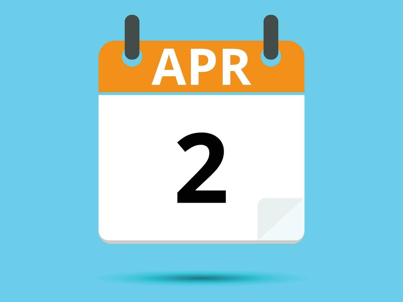 2 April. Flat icon calendar isolated on blue background. Vector illustration.