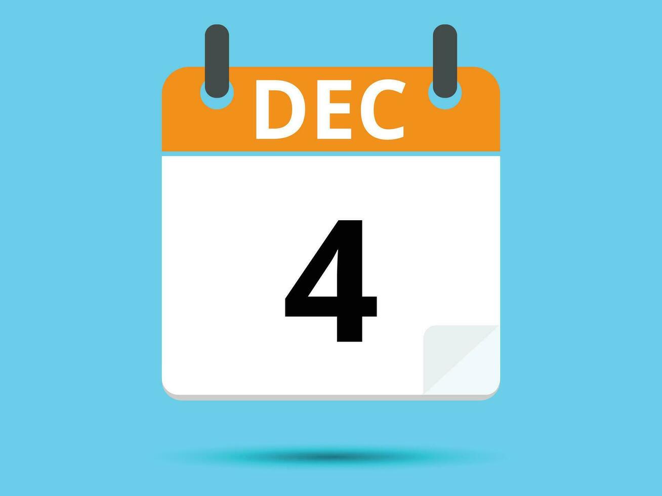 4 December. Flat icon calendar isolated on blue background. Vector illustration.