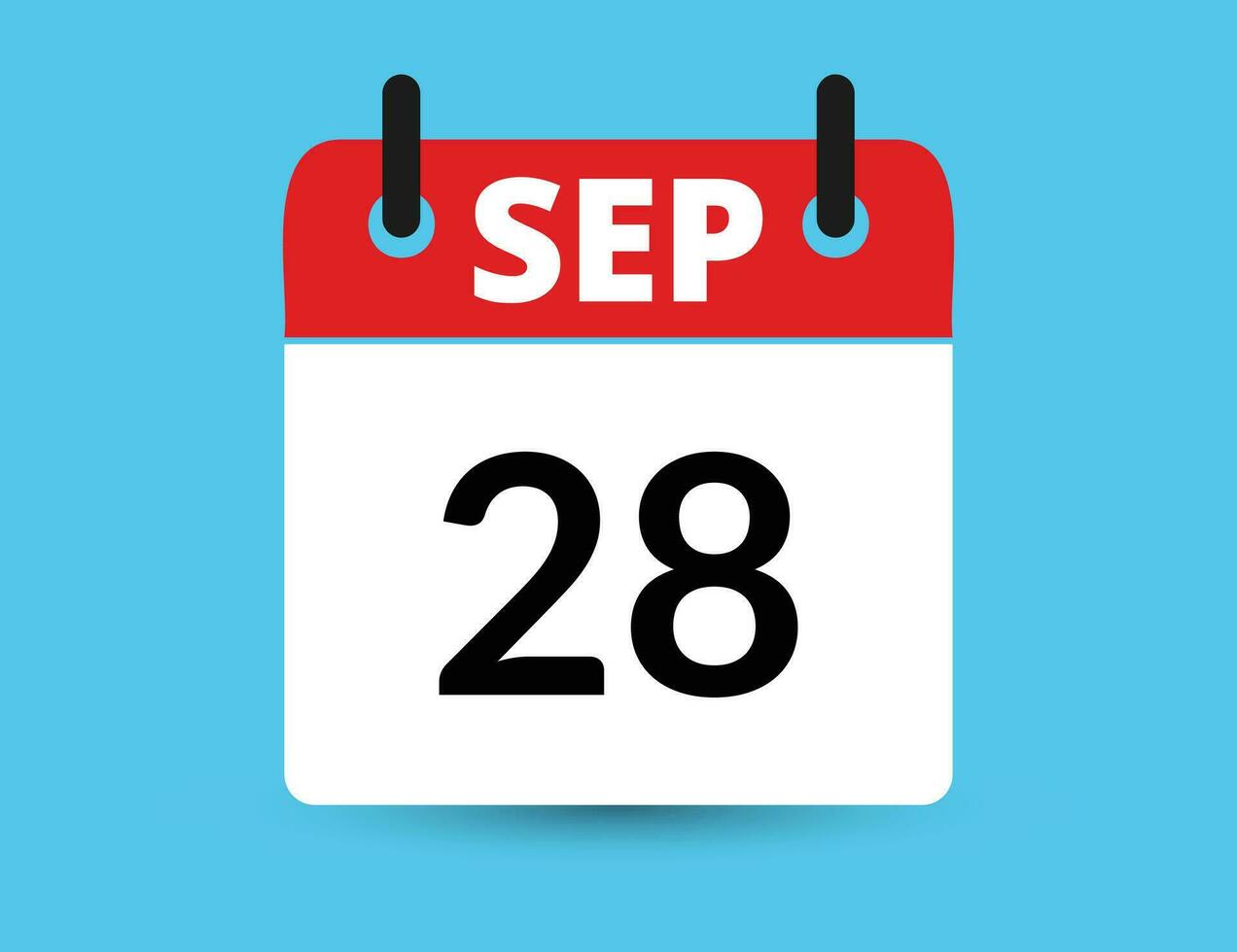 September 28. Flat icon calendar isolated on blue background. Date and month vector illustration