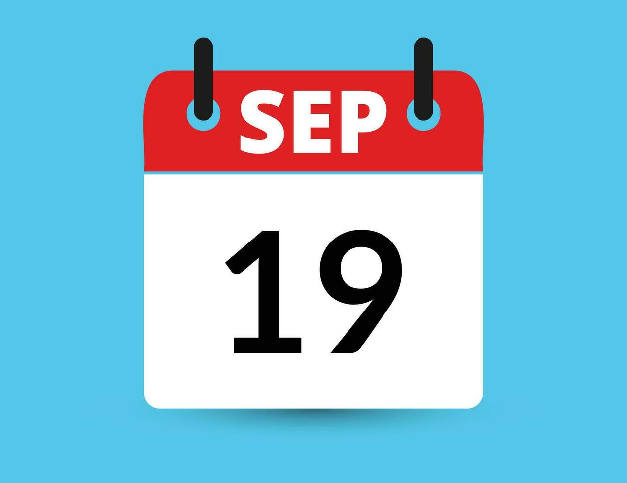 September 19. Flat icon calendar isolated on blue background. Date and month vector illustration