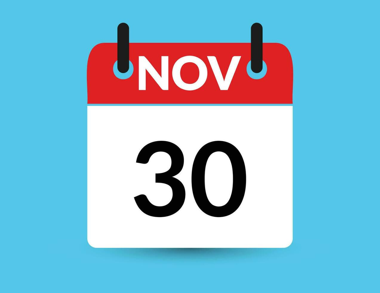 November 30. Flat icon calendar isolated on blue background. Date and month vector illustration