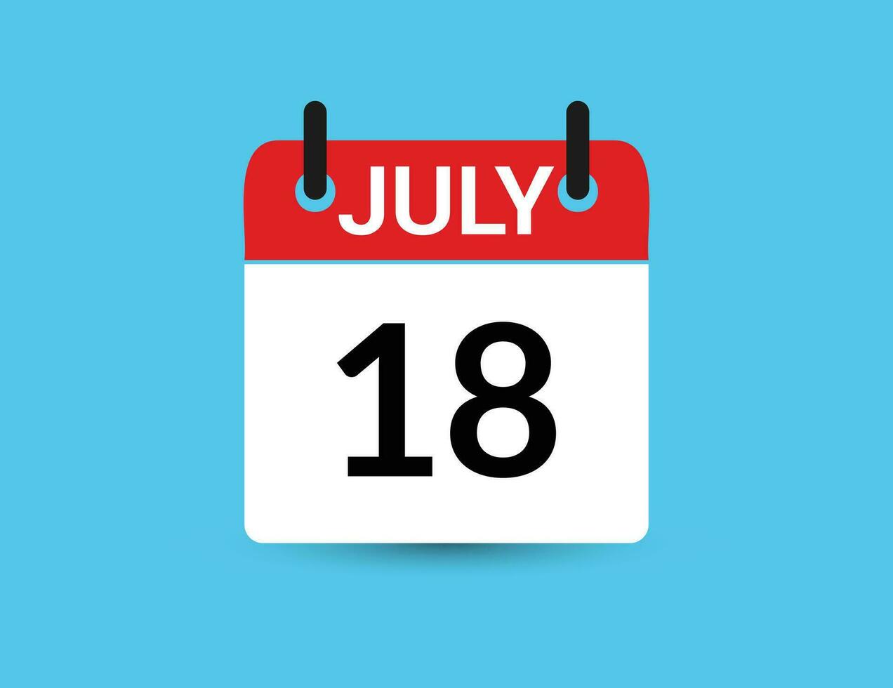 July 18. Flat icon calendar isolated on blue background. Date and month vector illustration