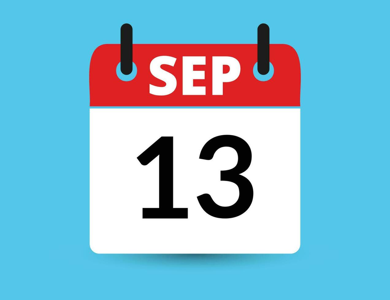 September 13. Flat icon calendar isolated on blue background. Date and month vector illustration