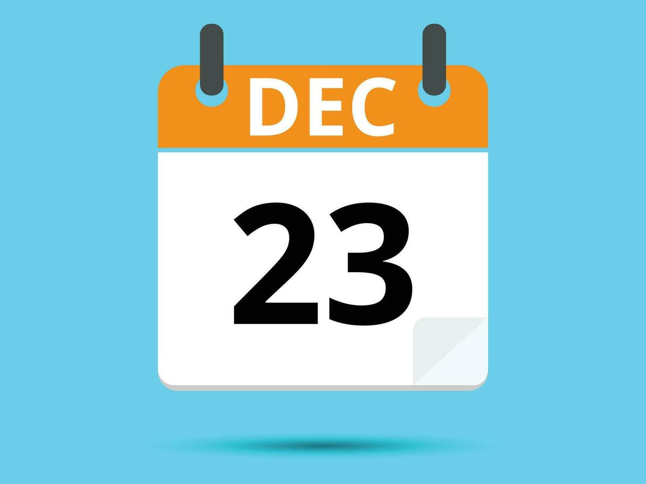 23 December. Flat icon calendar isolated on blue background. Vector illustration.