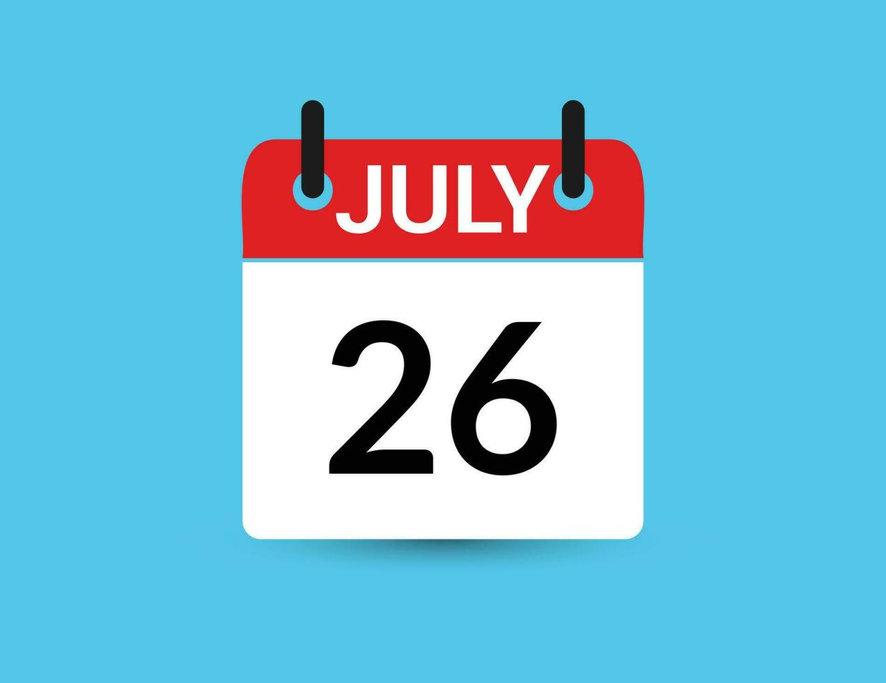 July 26. Flat icon calendar isolated on blue background. Date and month vector illustration