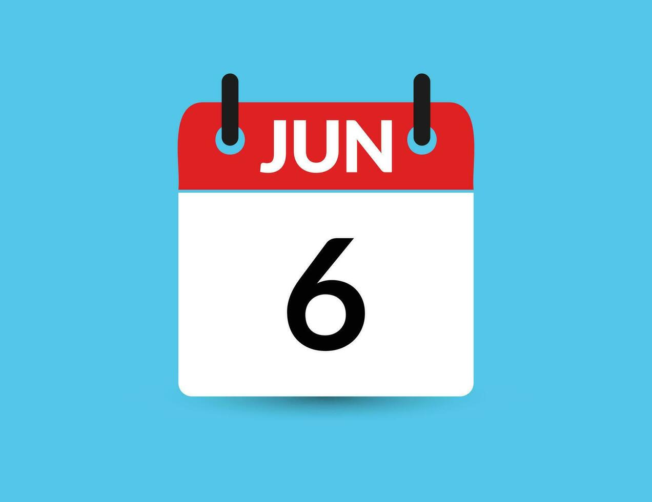 June 6. Flat icon calendar isolated on blue background. Date and month vector illustration