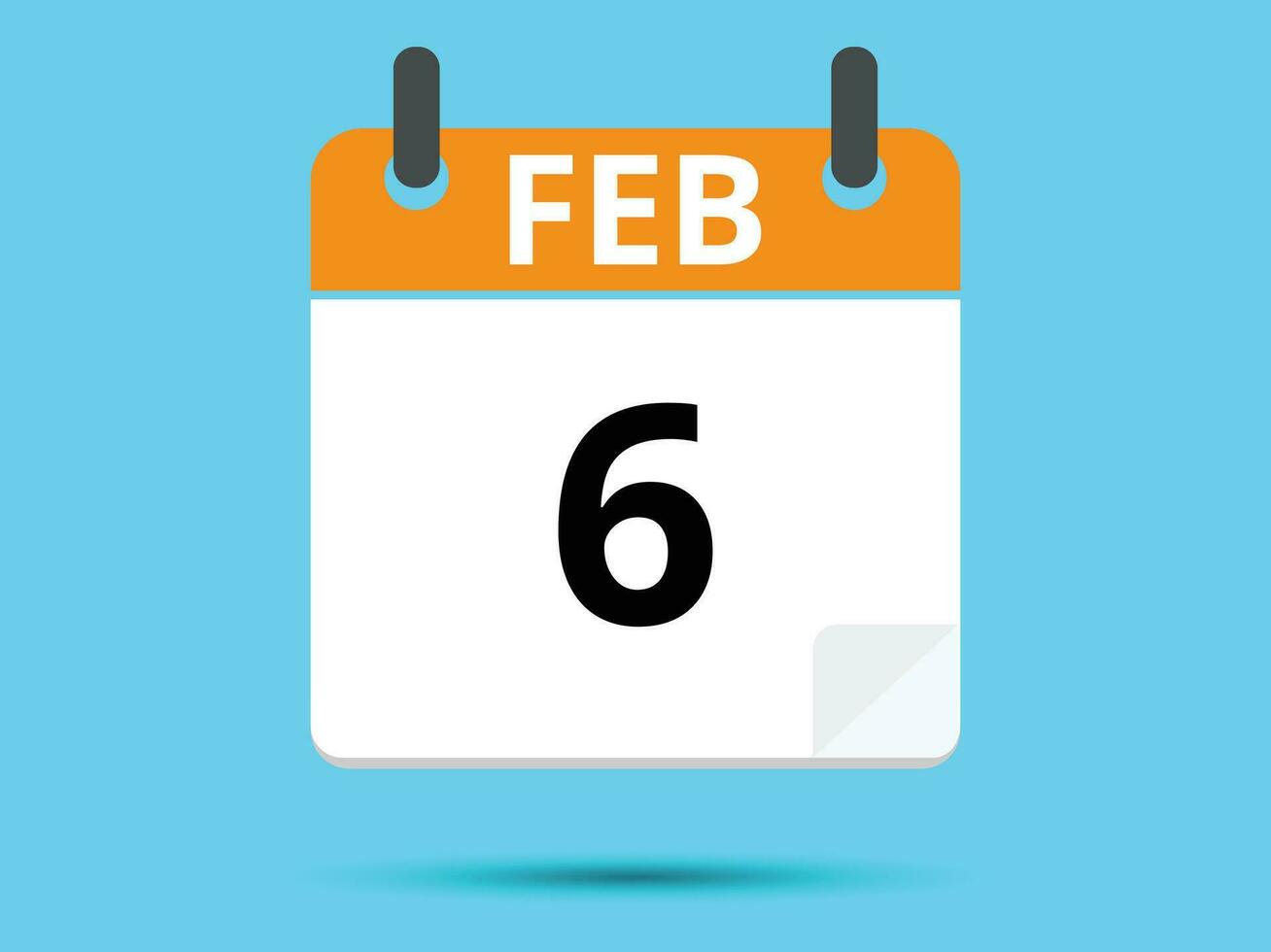 6 February. Flat icon calendar isolated on blue background. Vector illustration.