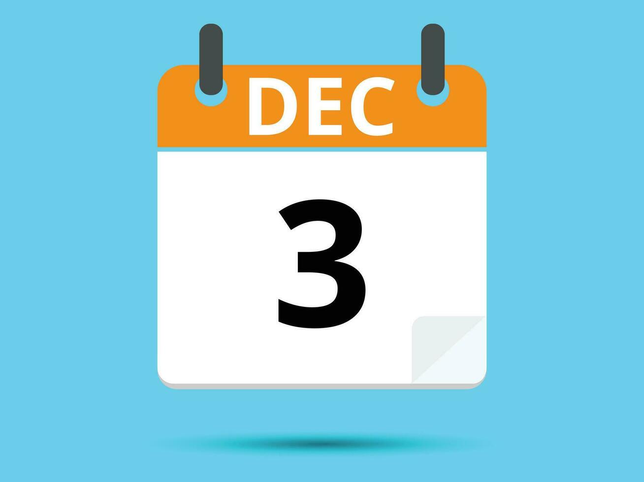 3 diciembre. plano icono calendario aislado en azul antecedentes. vector ilustración.