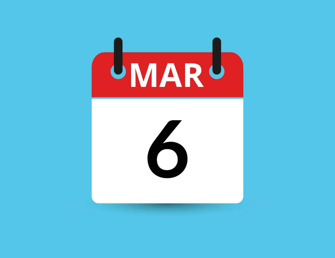 March 6. Flat icon calendar isolated on blue background. Date and month vector illustration