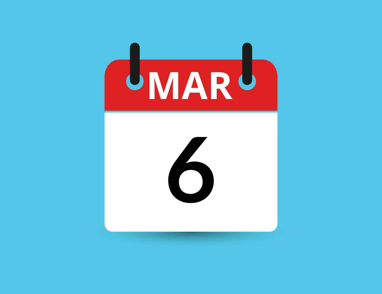 marzo 6. plano icono calendario aislado en azul antecedentes. fecha y mes vector ilustración