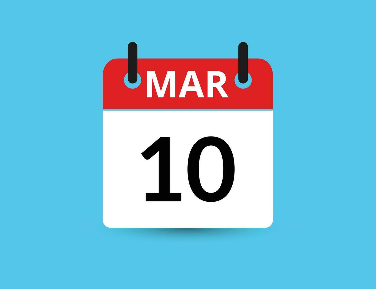 marzo 10 plano icono calendario aislado en azul antecedentes. fecha y mes vector ilustración