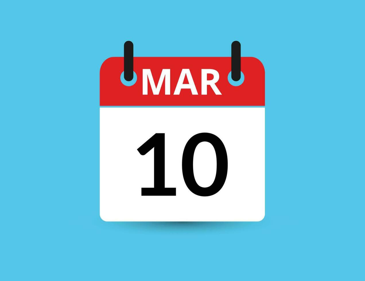 March 10. Flat icon calendar isolated on blue background. Date and month vector illustration
