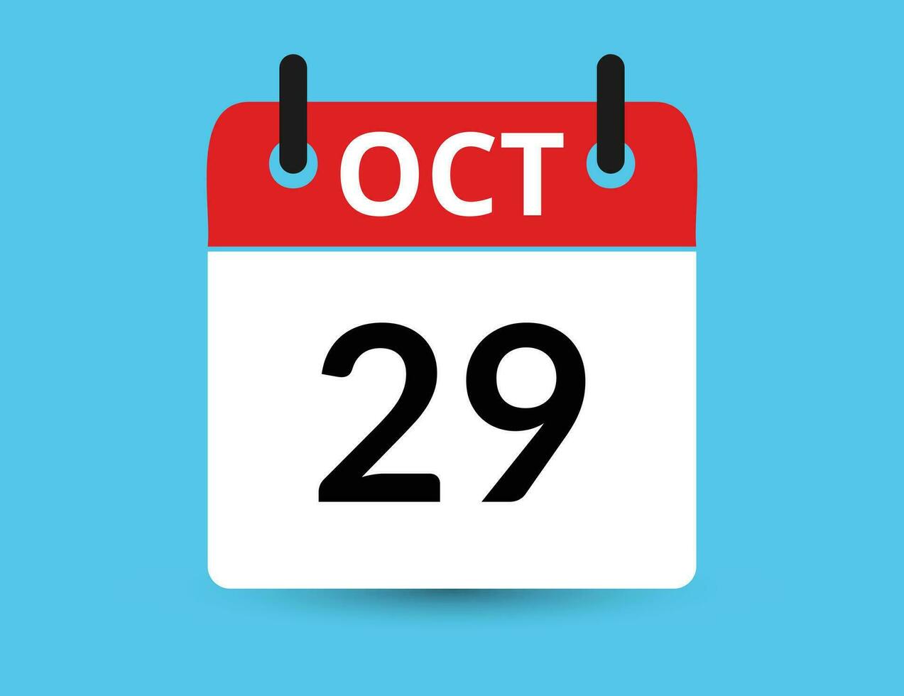 October 29. Flat icon calendar isolated on blue background. Date and month vector illustration