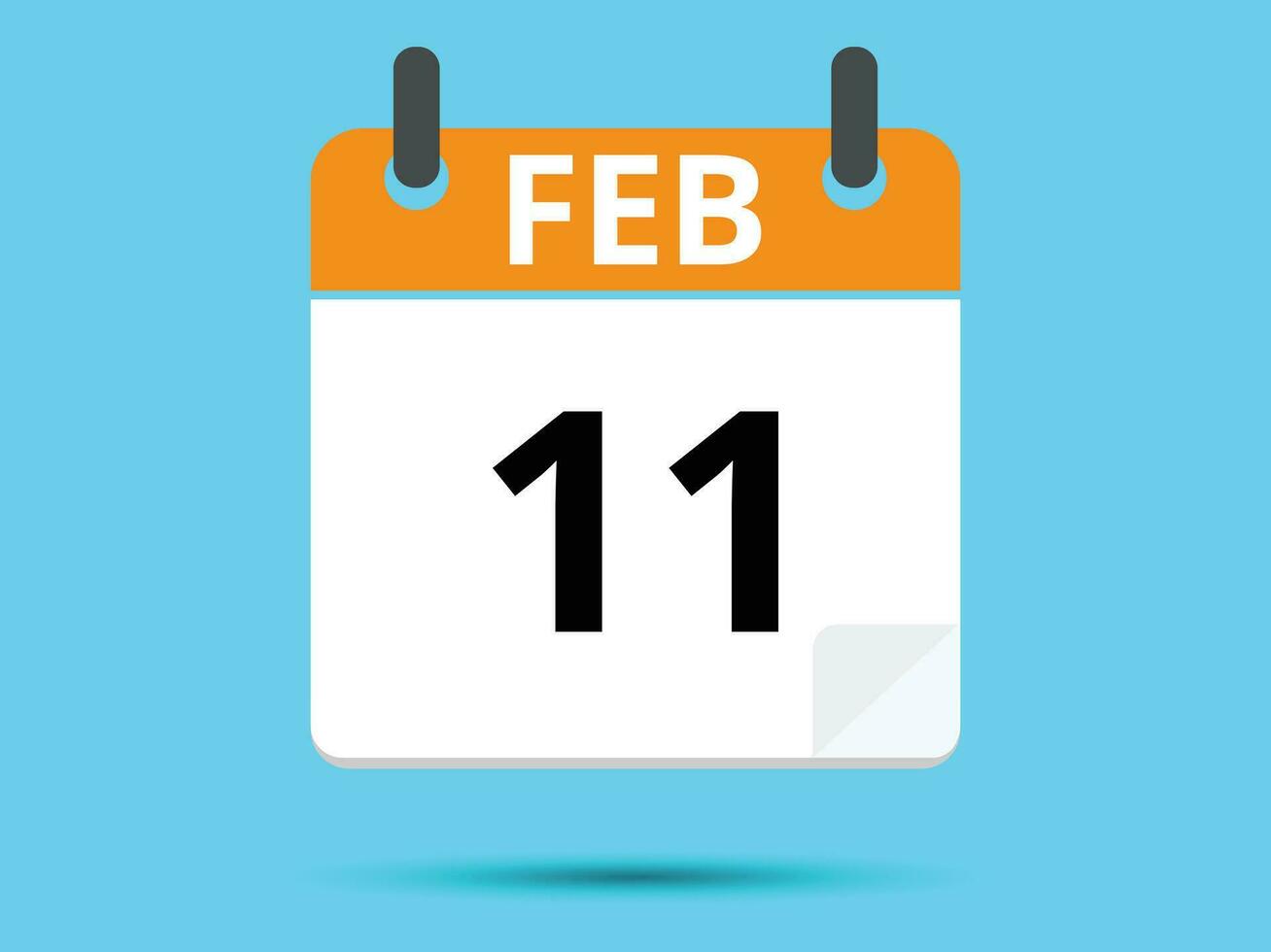 11 February. Flat icon calendar isolated on blue background. Vector illustration.