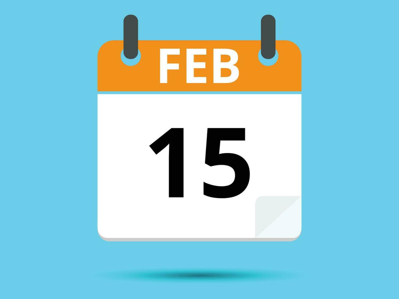 15 February. Flat icon calendar isolated on blue background. Vector illustration.