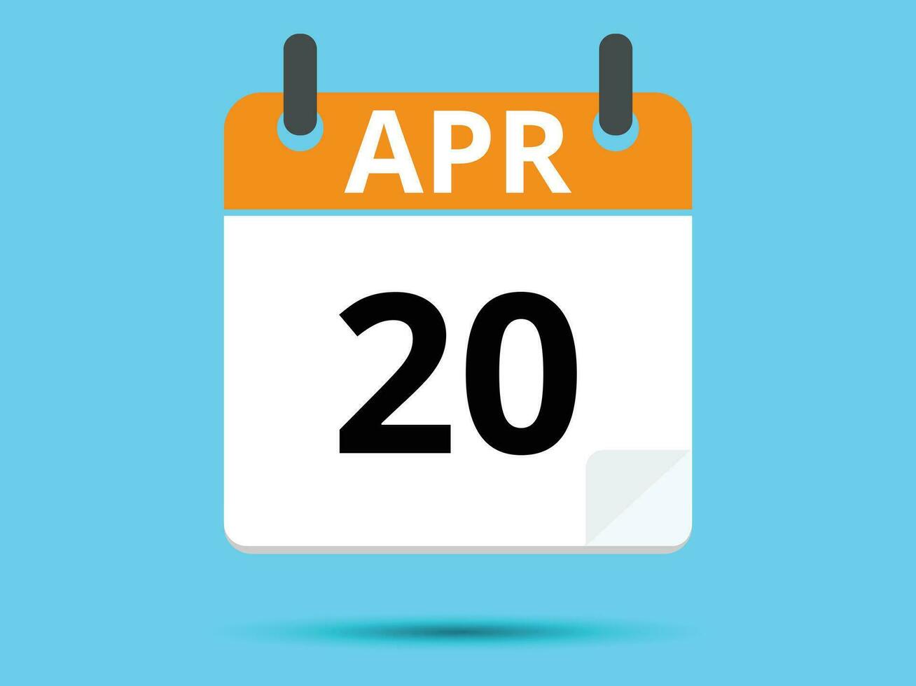 20 April. Flat icon calendar isolated on blue background. Vector illustration.