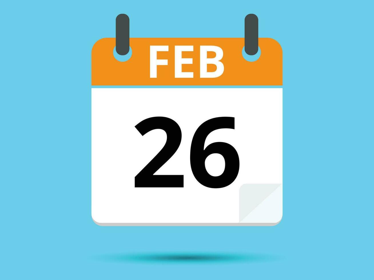 26 February. Flat icon calendar isolated on blue background. Vector illustration.