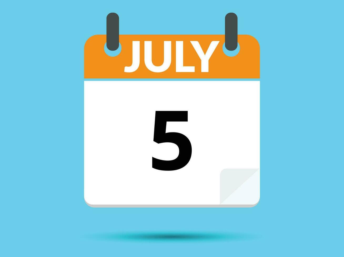 5 July. Flat icon calendar isolated on blue background. Vector illustration.