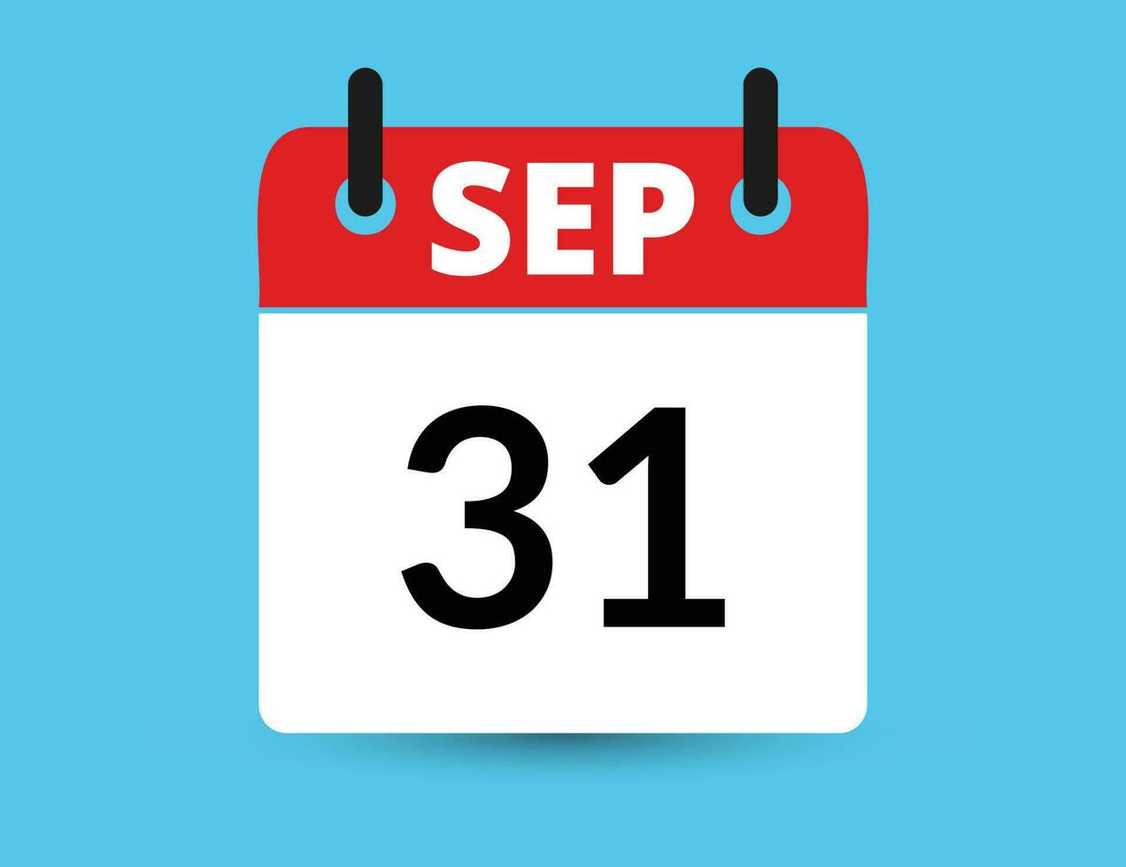 September 31. Flat icon calendar isolated on blue background. Date and month vector illustration