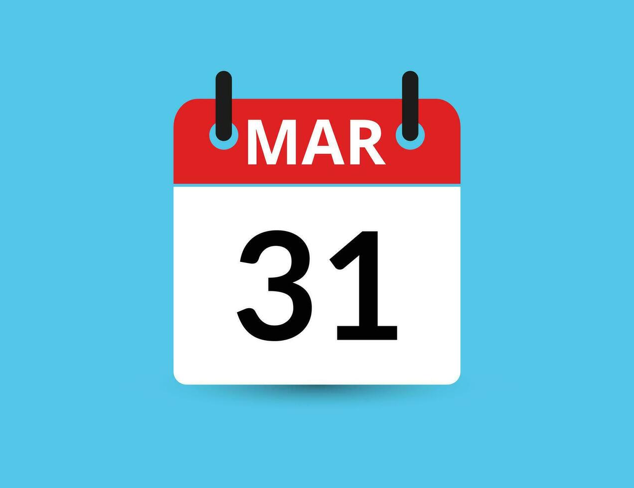 March 31. Flat icon calendar isolated on blue background. Date and month vector illustration