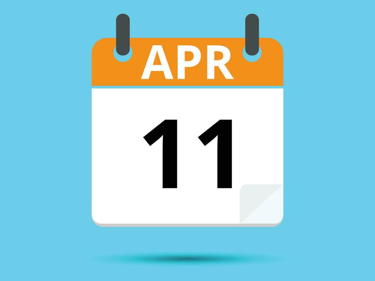 11 April. Flat icon calendar isolated on blue background. Vector illustration.