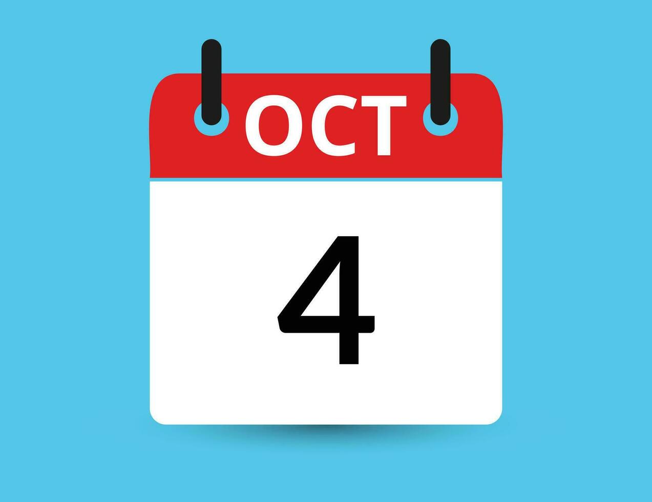 October 4. Flat icon calendar isolated on blue background. Date and month vector illustration