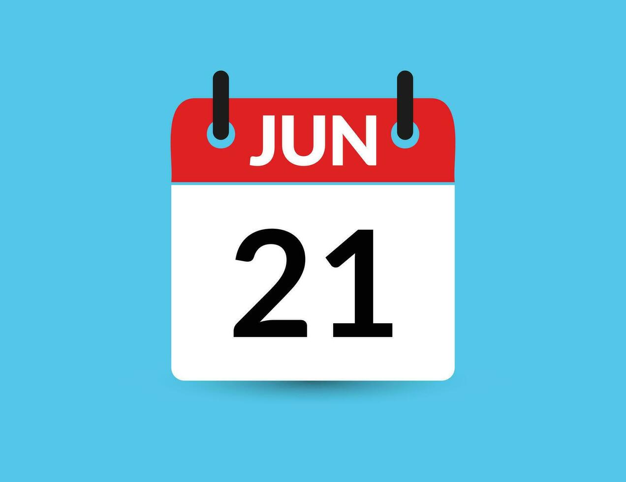 June 21. Flat icon calendar isolated on blue background. Date and month vector illustration