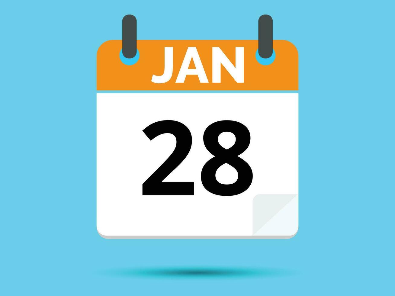 28 enero. plano icono calendario aislado en azul antecedentes. vector ilustración.