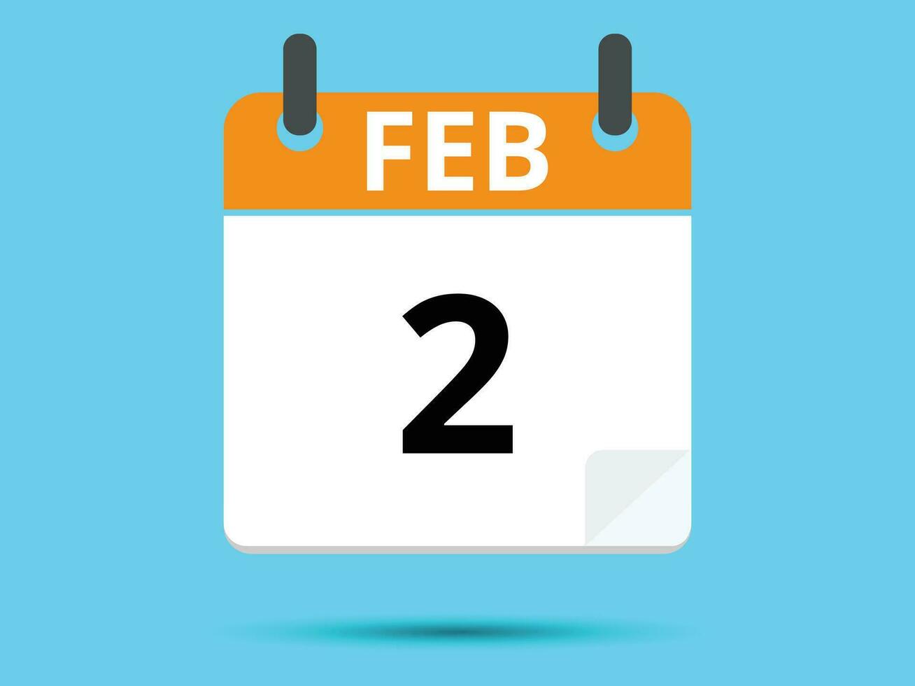 2 February. Flat icon calendar isolated on blue background. Vector illustration.