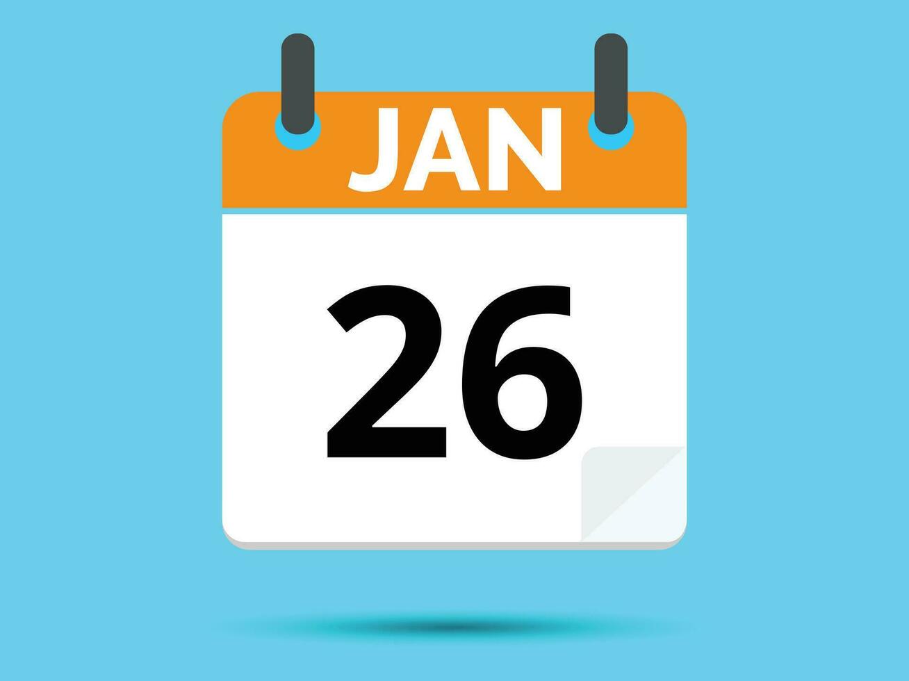 26 January. Flat icon calendar isolated on blue background. Vector illustration.