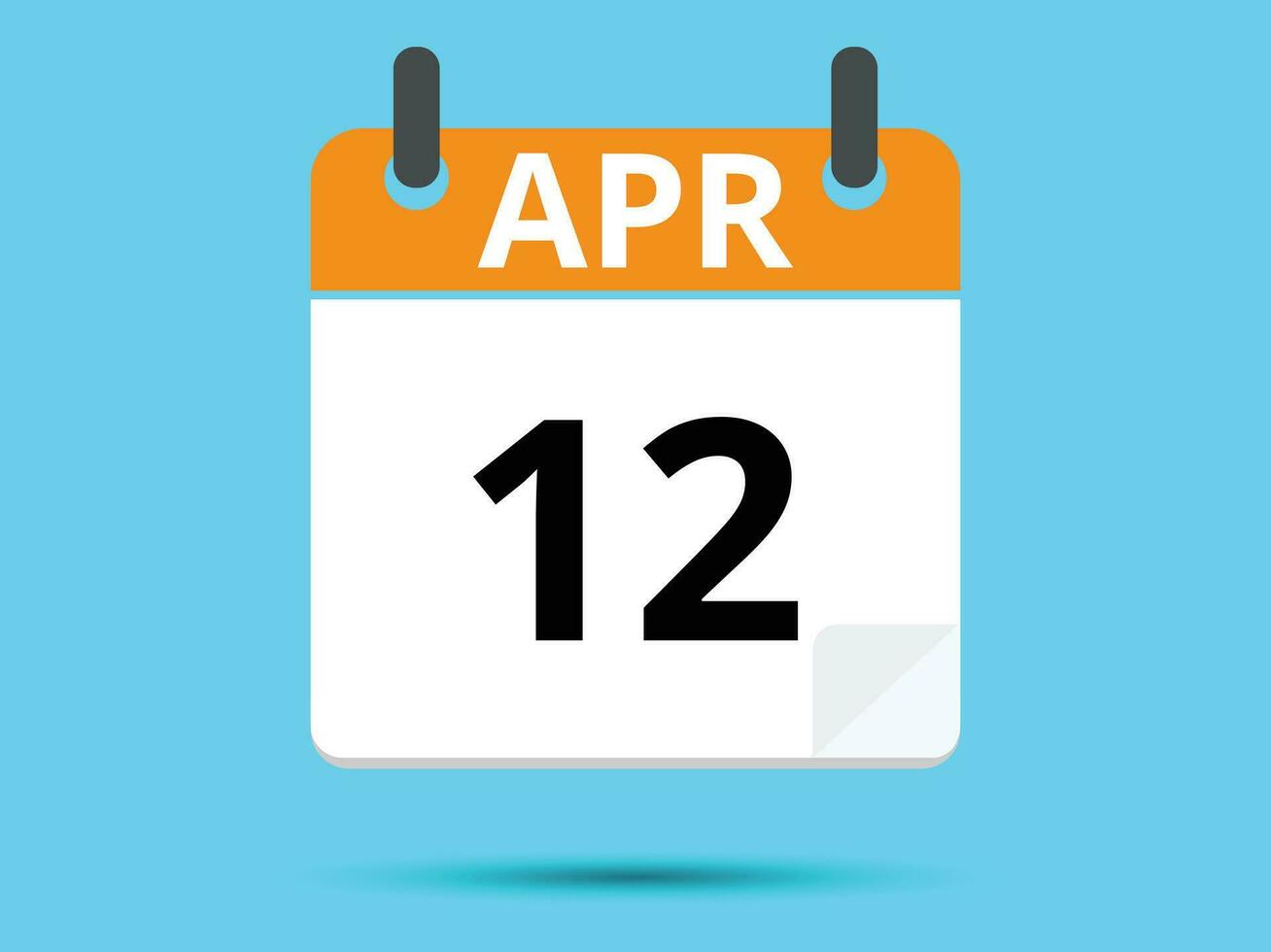 12 April. Flat icon calendar isolated on blue background. Vector illustration.