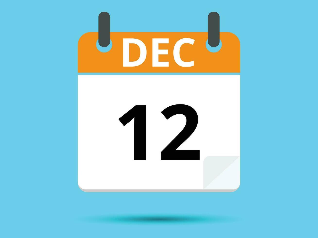 12 December. Flat icon calendar isolated on blue background. Vector illustration.