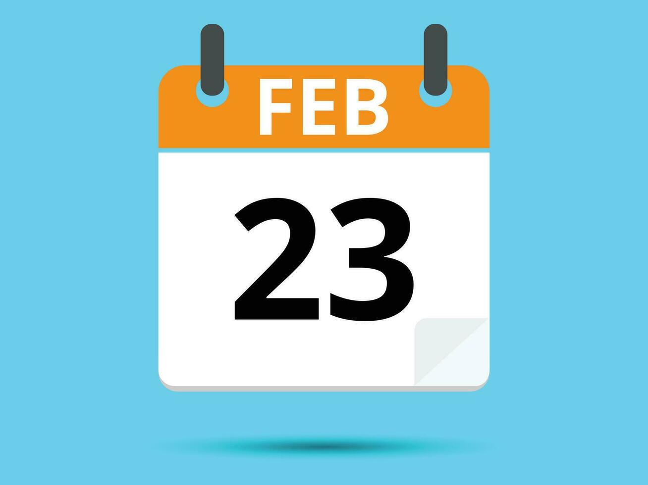 23 February. Flat icon calendar isolated on blue background. Vector illustration.