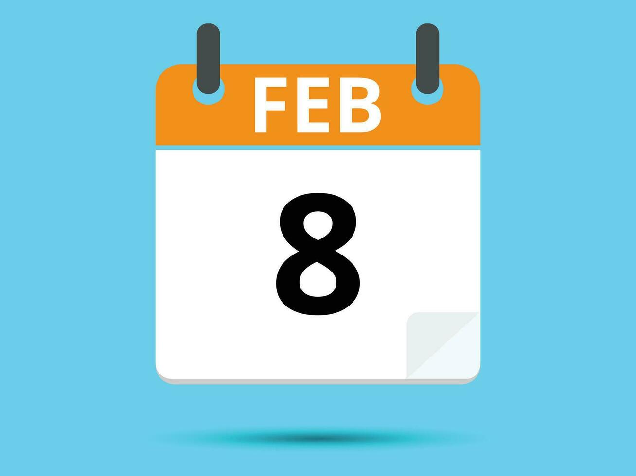 8 February. Flat icon calendar isolated on blue background. Vector illustration.