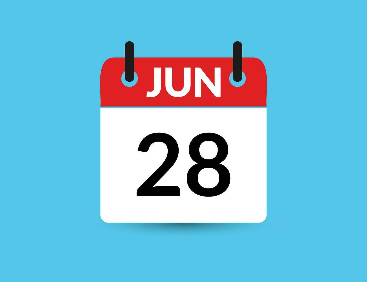 junio 28 plano icono calendario aislado en azul antecedentes. fecha y mes vector ilustración