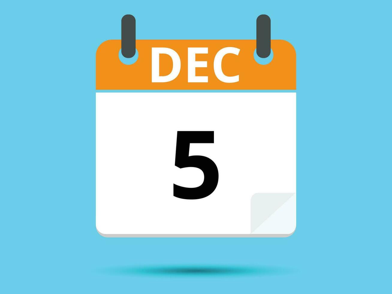 5 December. Flat icon calendar isolated on blue background. Vector illustration.