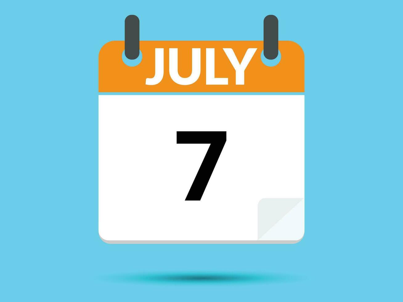 7 July. Flat icon calendar isolated on blue background. Vector illustration.