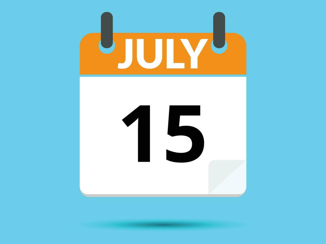 15 July. Flat icon calendar isolated on blue background. Vector illustration.