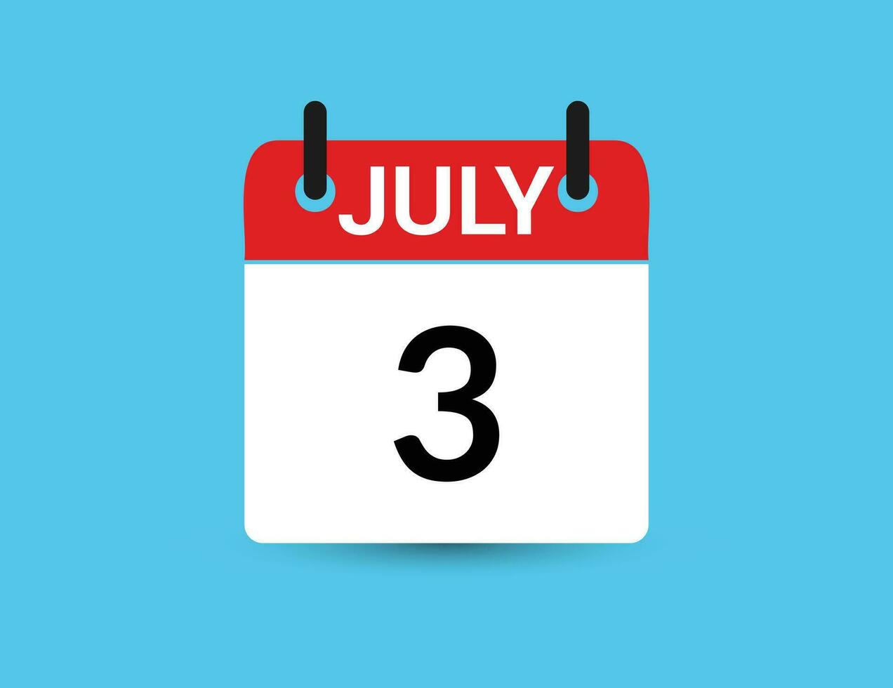 July 3. Flat icon calendar isolated on blue background. Date and month vector illustration