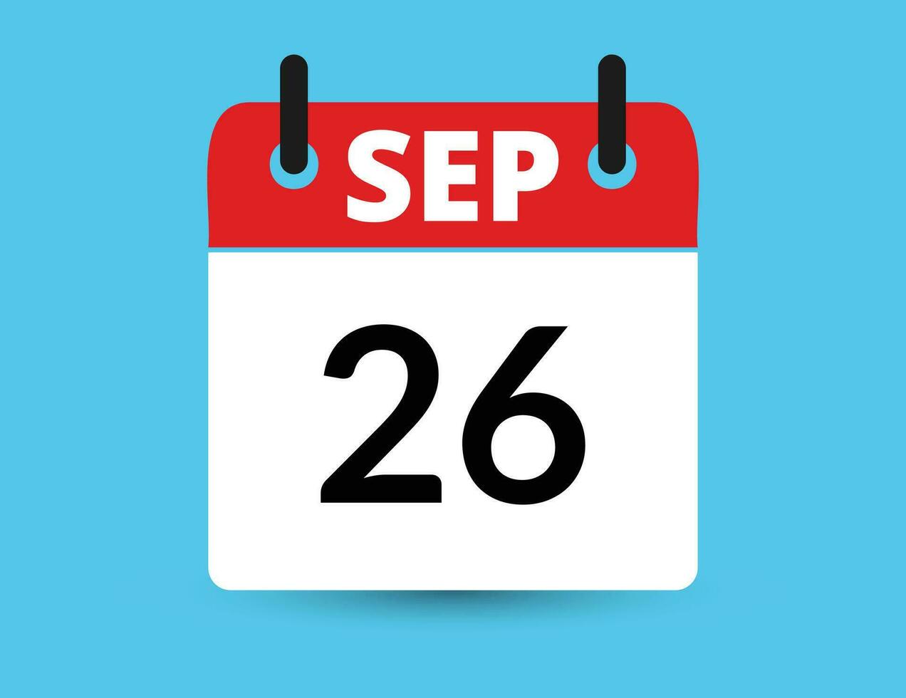 septiembre 26 plano icono calendario aislado en azul antecedentes. fecha y mes vector ilustración