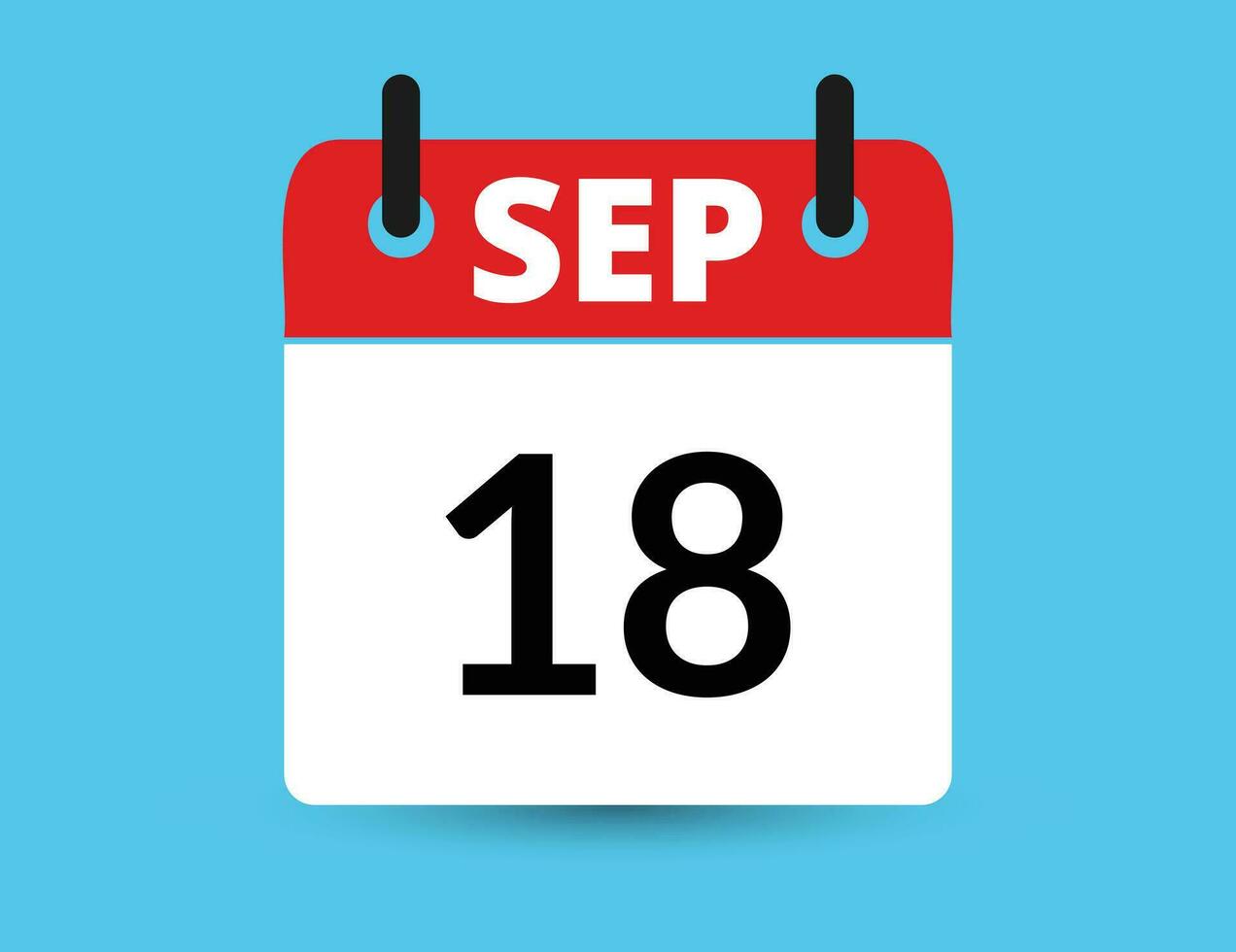 September 18. Flat icon calendar isolated on blue background. Date and month vector illustration