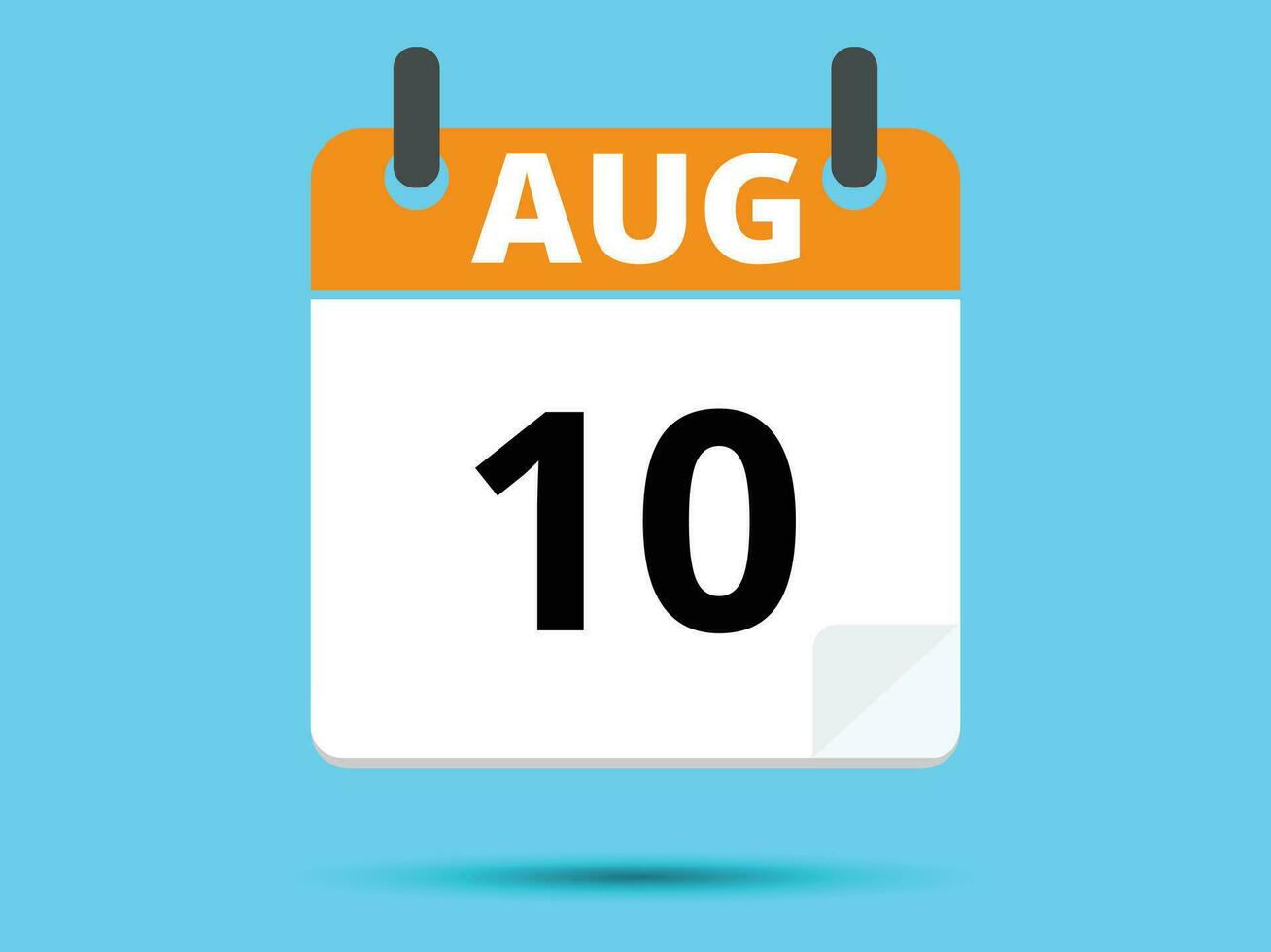 10 August. Flat icon calendar isolated on blue background. Vector illustration.