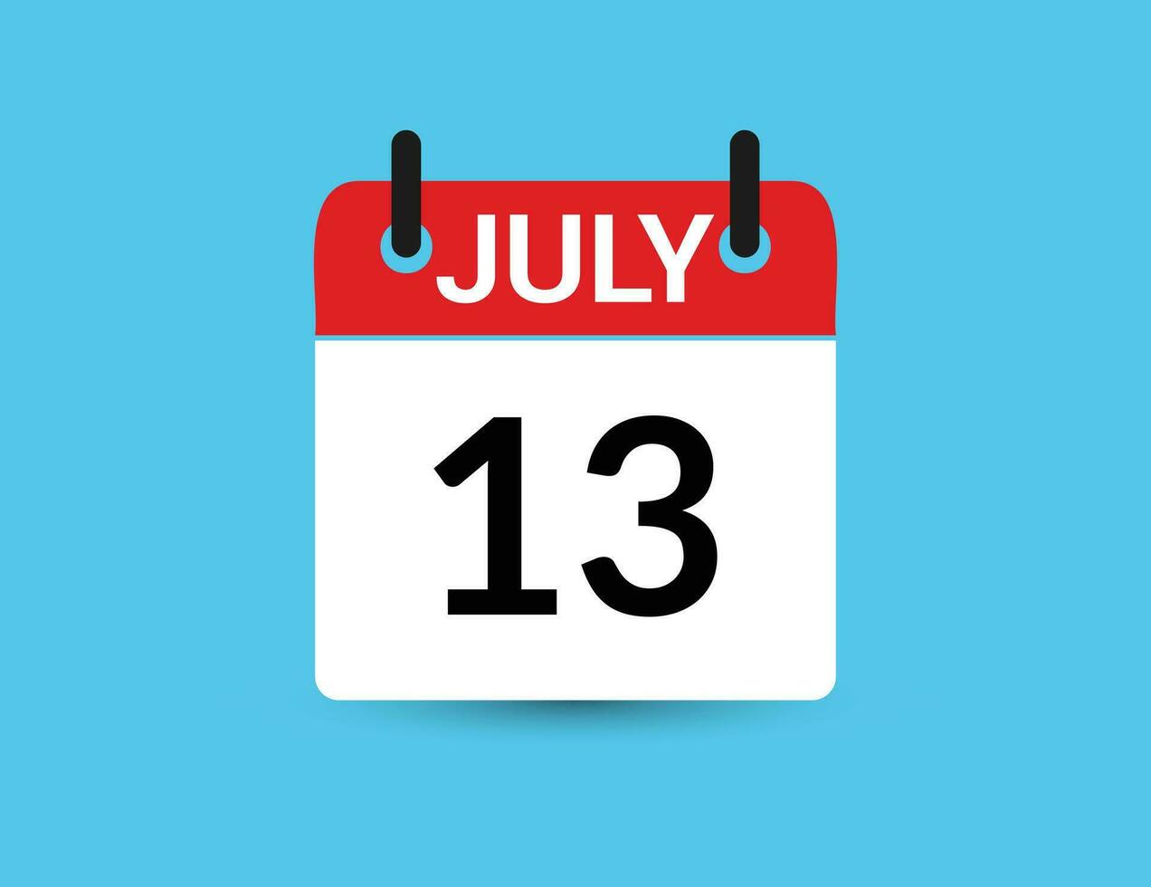 July 13. Flat icon calendar isolated on blue background. Date and month vector illustration