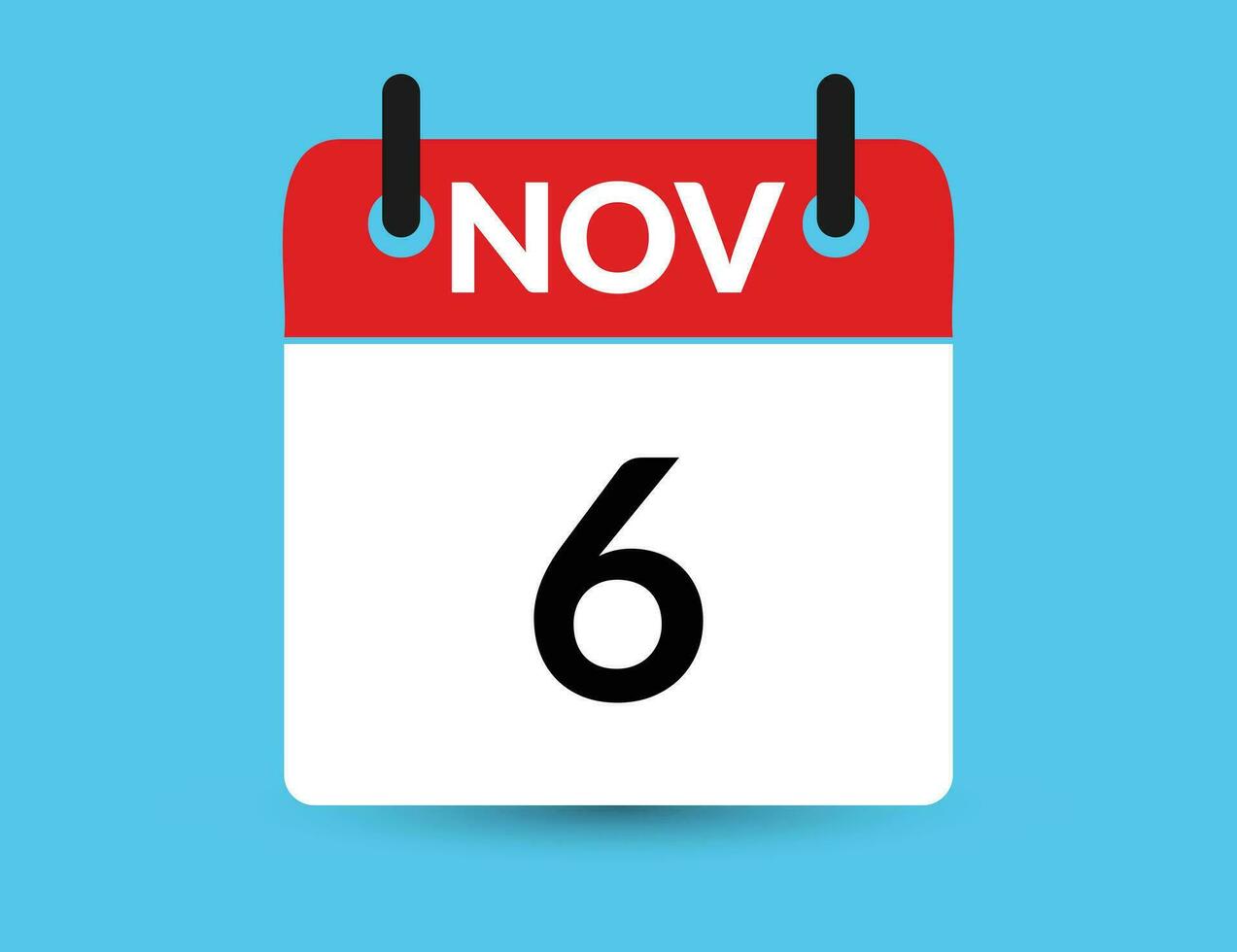 November 6. Flat icon calendar isolated on blue background. Date and month vector illustration